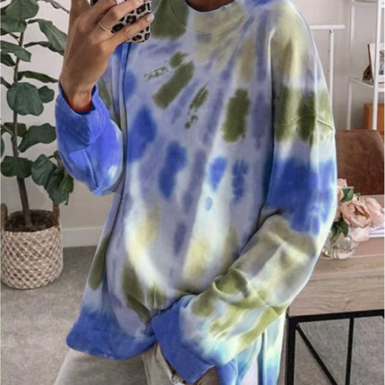 Damen lässiger Sweatshirt mit Farbverlauf und langen Ärmeln EB