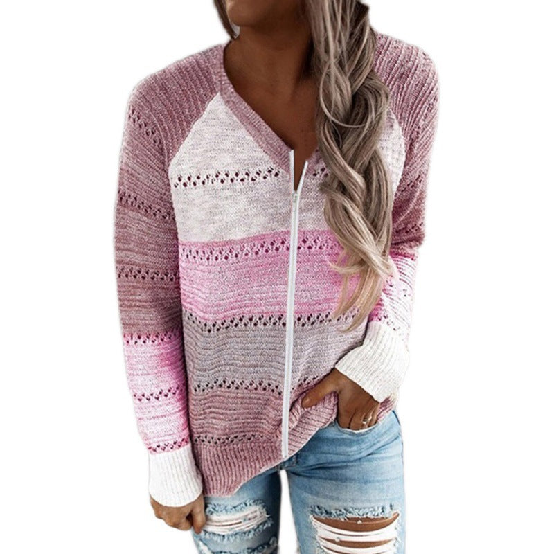 Damen Strickjacke mit Reißverschluss und lochmuster EB