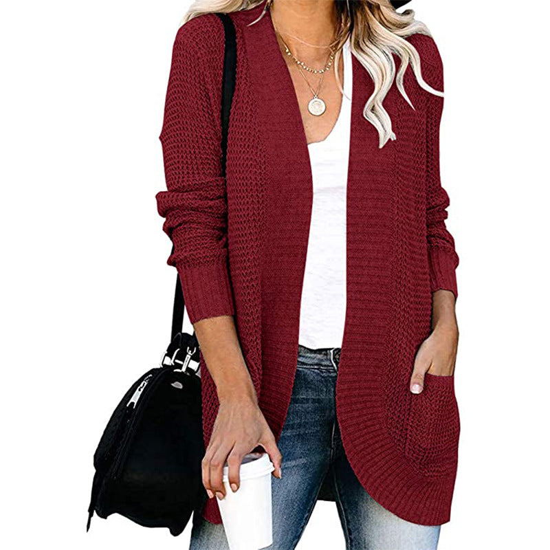 Damen lässiger Strickcardigan mit offenen Seiten und praktischen Taschen EB