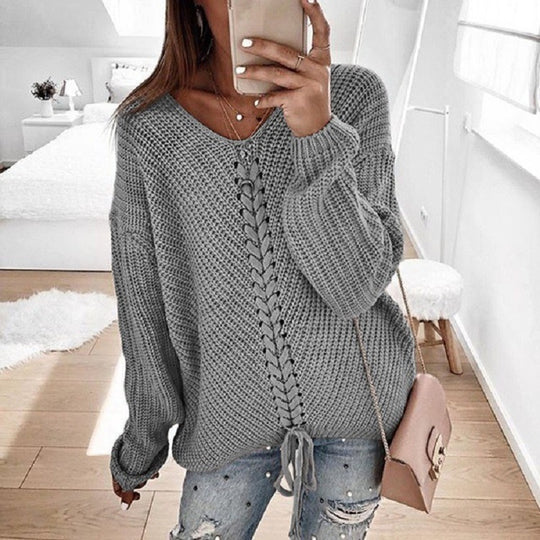 Damen Strickpullover mit detailreicher Schnürung EB