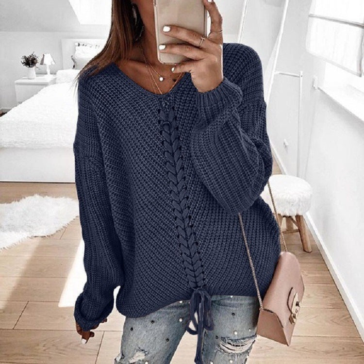 Damen Strickpullover mit detailreicher Schnürung EB