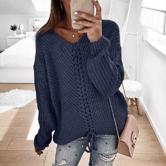 Damen Strickpullover mit detailreicher Schnürung EB