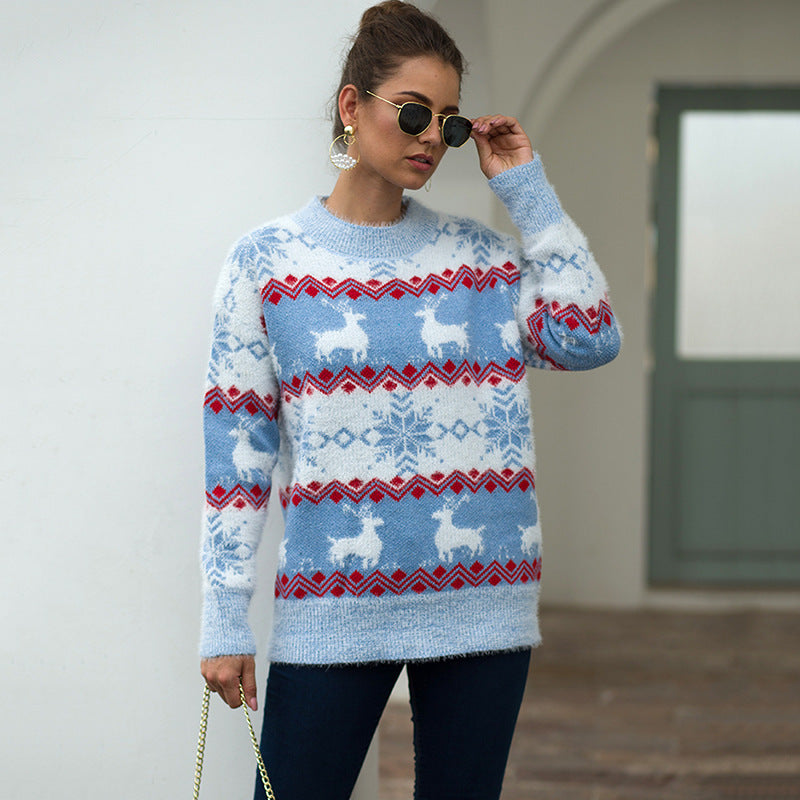 Damen Gemusterter Strickpullover mit weichem Fellgefühl EB