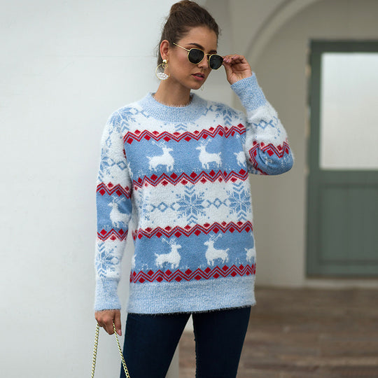 Damen Gemusterter Strickpullover mit weichem Fellgefühl EB