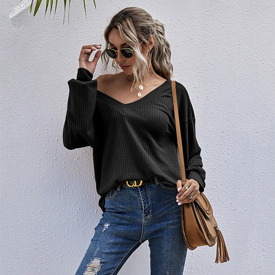 Damen lässiger V-Ausschnitt Pullover mit oversized Schnitt EB