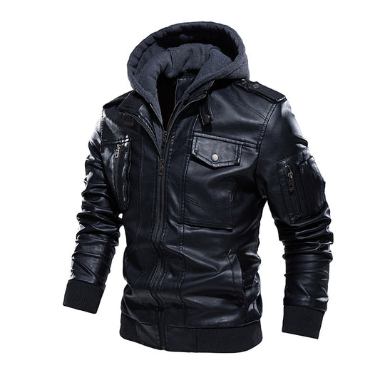 Herren Kunstlederjacke mit abnehmbarem Kapuze EB