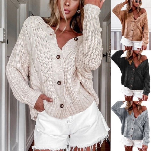 Damen lässige Strickjacke mit weitem Schnitt und Knopfdetails EB