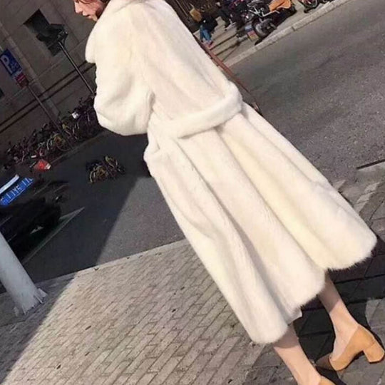 Damen Fluffiger Langmantel mit breitem Gürtel EB