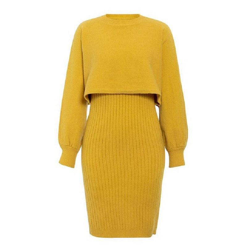 Damen Strickkleid mit cropped Oberteil und Rippstruktur EB