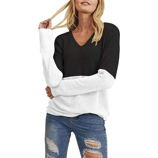 Damen lässiger Strickpullover mit modernem Farbverlauf und V-Ausschnitt EB