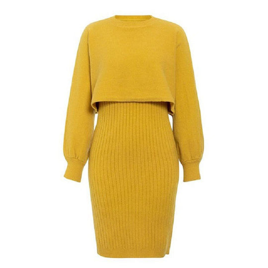Damen Strickkleid mit cropped Oberteil und Rippstruktur EB