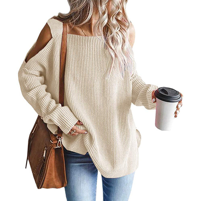 Damen Off-Shoulder Strickpullover mit modernen Details EB