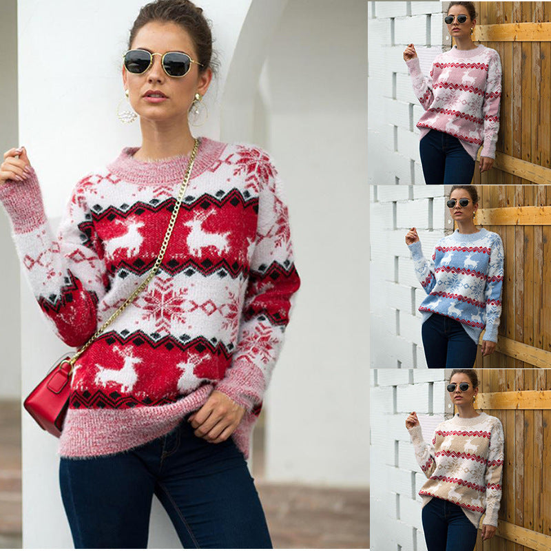 Damen Gemusterter Strickpullover mit weichem Fellgefühl EB