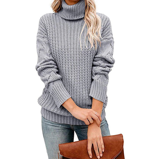 Damen Strickpullover mit hohem Kragen und strukturiertem Design EB