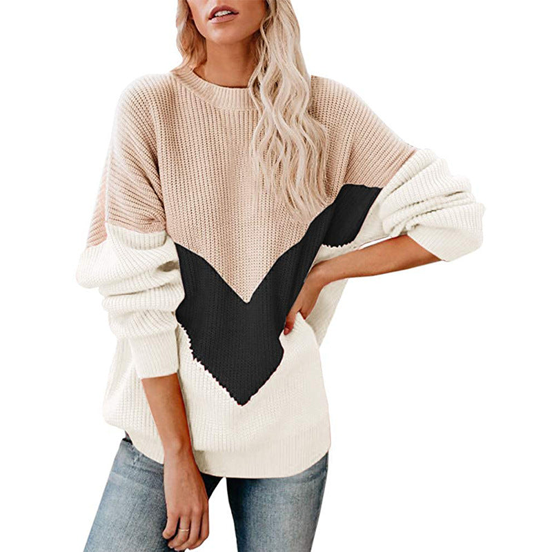 Damen oversized Strickpullover mit innovativem Farbblockdesign EB