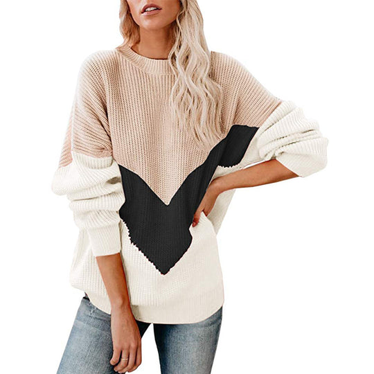 Damen oversized Strickpullover mit innovativem Farbblockdesign EB
