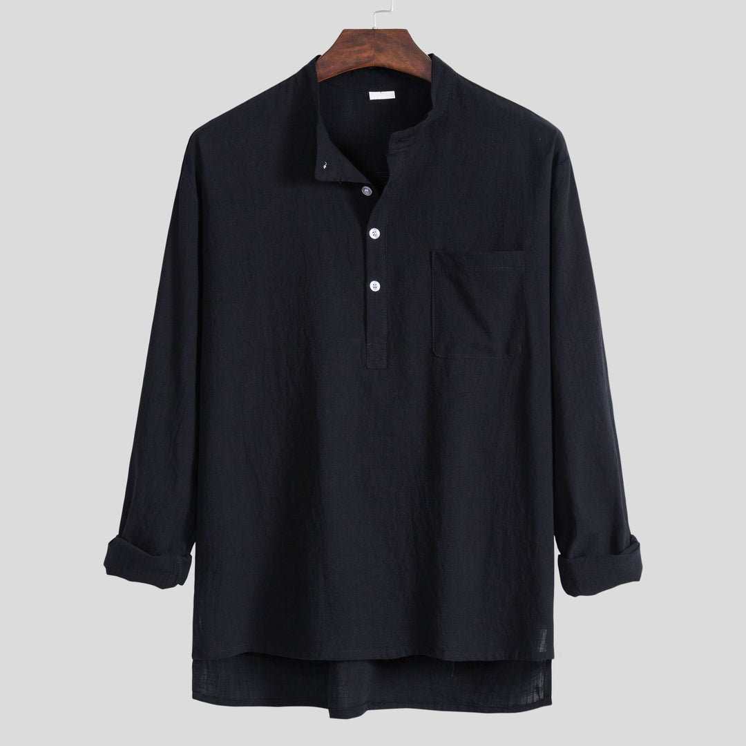 Herren Langarmhemd mit innovativem Henley-Ausschnitt und praktischer Brusttasche EB