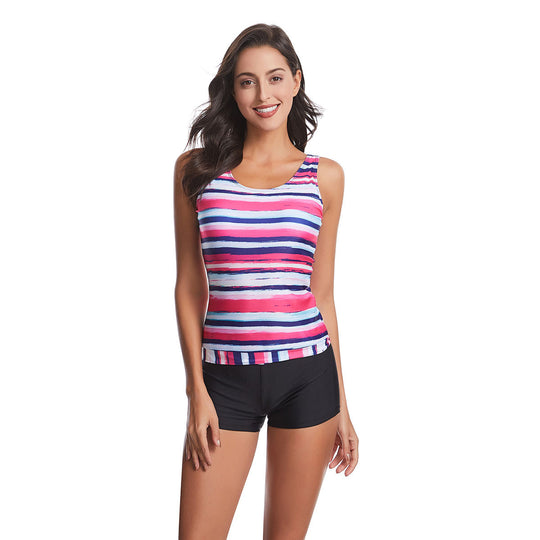 Damen Sportliches Tankini-Set mit modischem Streifenmuster EB