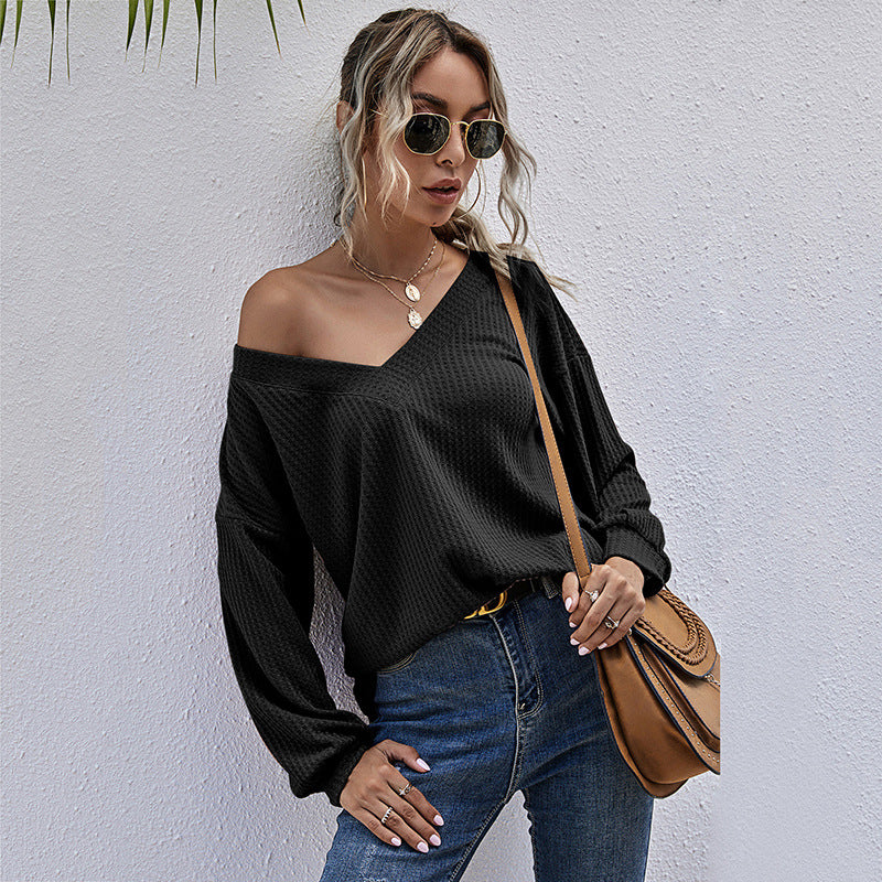 Damen lässiger V-Ausschnitt Pullover mit oversized Schnitt EB