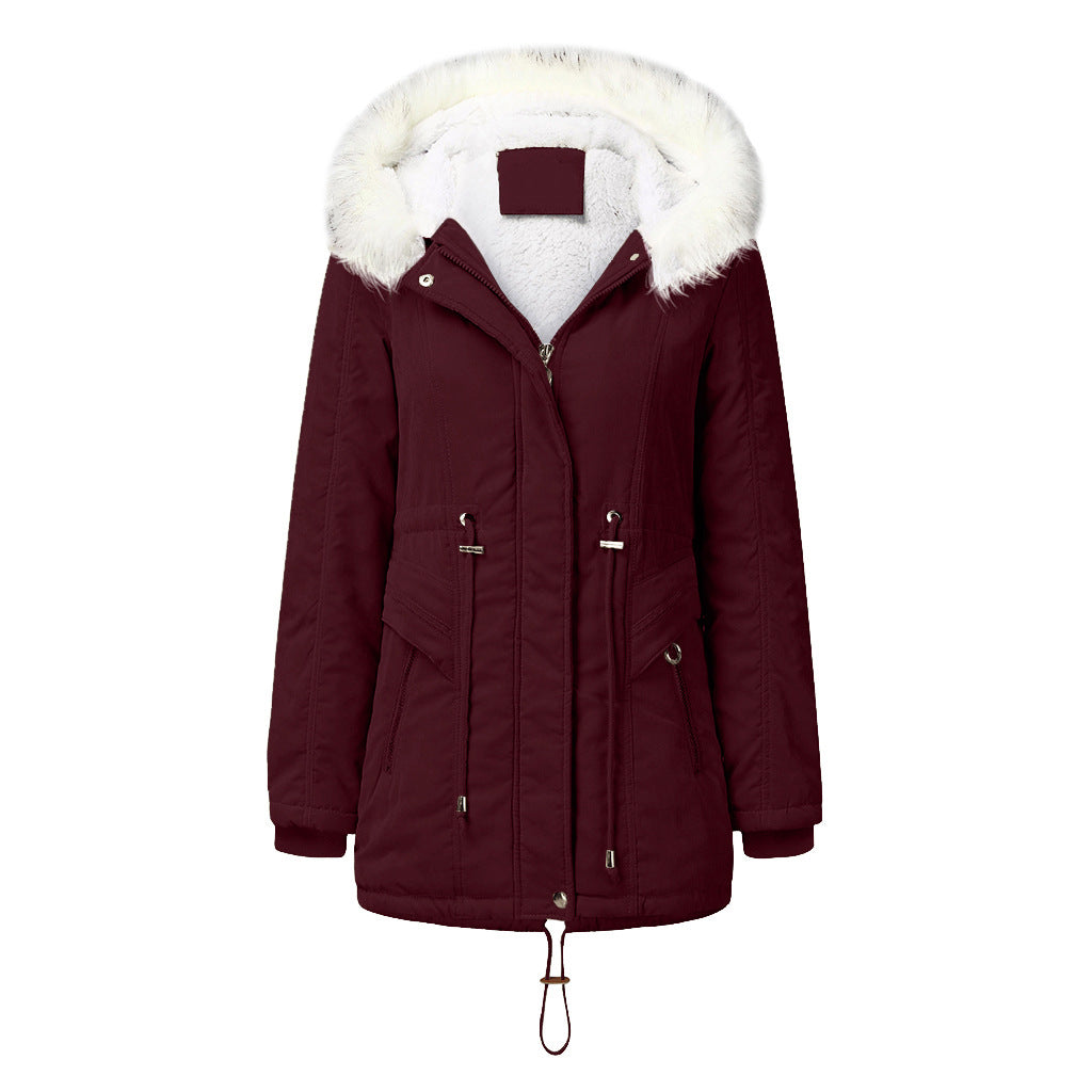 Damen modischer Winterparka mit abnehmbarem Kunstfellkragen und verstellbarem Taillenzug EB