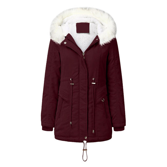 Damen modischer Winterparka mit abnehmbarem Kunstfellkragen und verstellbarem Taillenzug EB