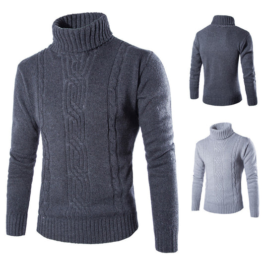 Herren modischer Strickpullover mit hochgeschlossenem Kragen und raffinierter Zopfmusterstruktur EB