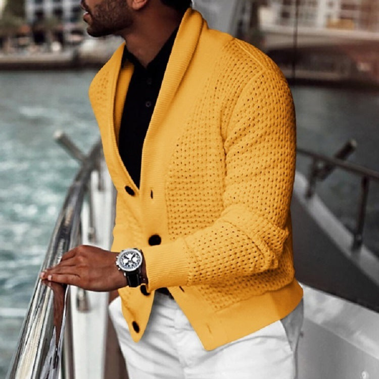 Herren lässiger Strickcardigan mit innovativem Lochmuster und modernem Schnitt EB