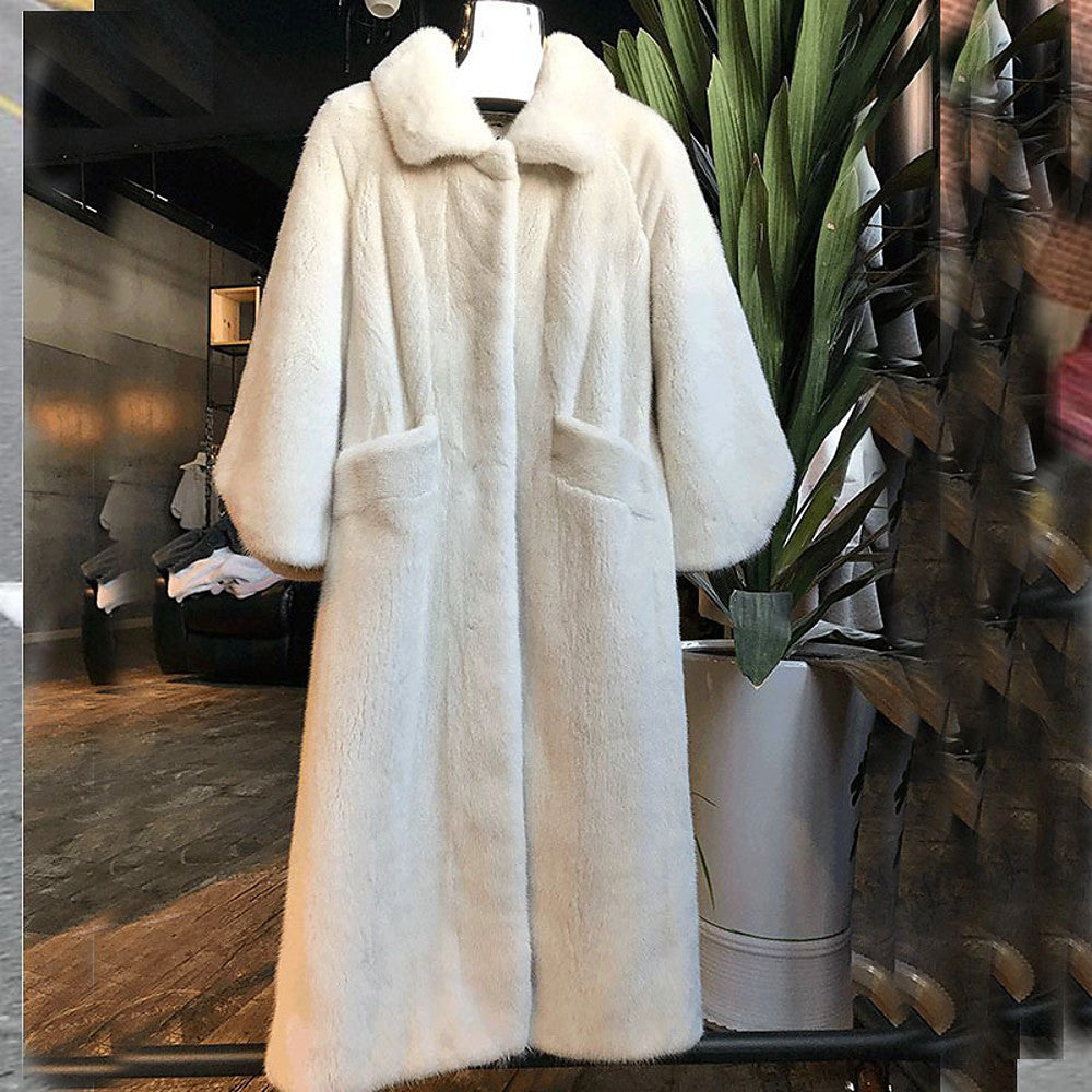 Damen Fluffiger Langmantel mit breitem Gürtel EB