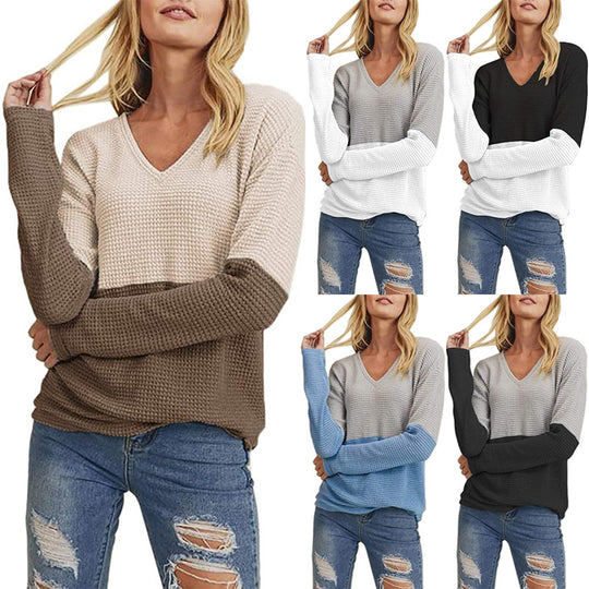 Damen lässiger Strickpullover mit modernem Farbverlauf und V-Ausschnitt EB