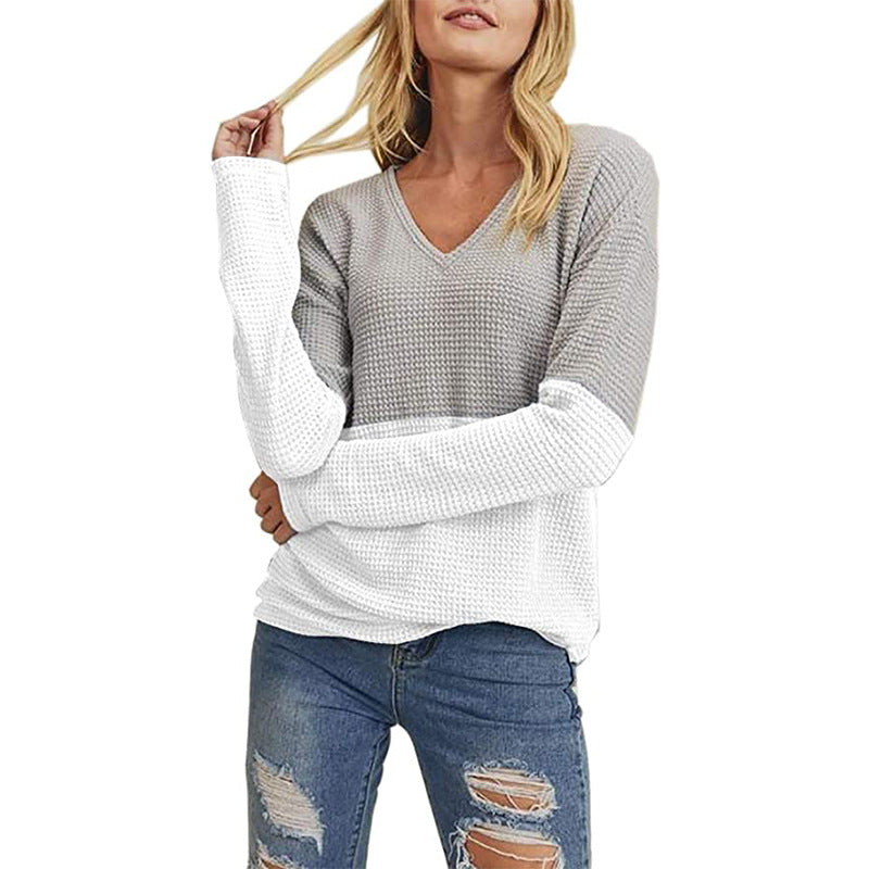 Damen lässiger Strickpullover mit modernem Farbverlauf und V-Ausschnitt EB