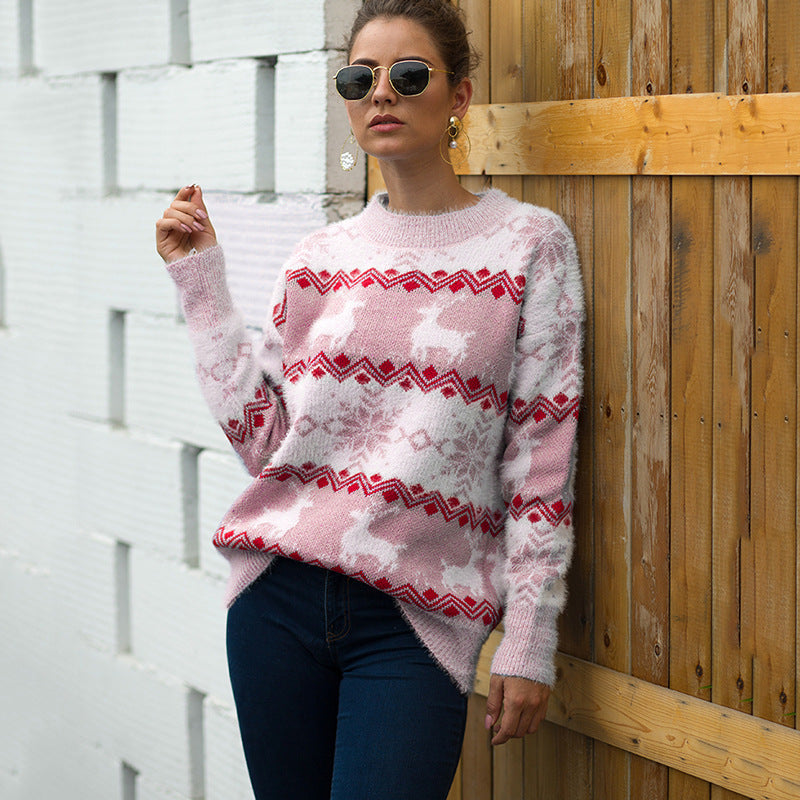 Damen Gemusterter Strickpullover mit weichem Fellgefühl EB