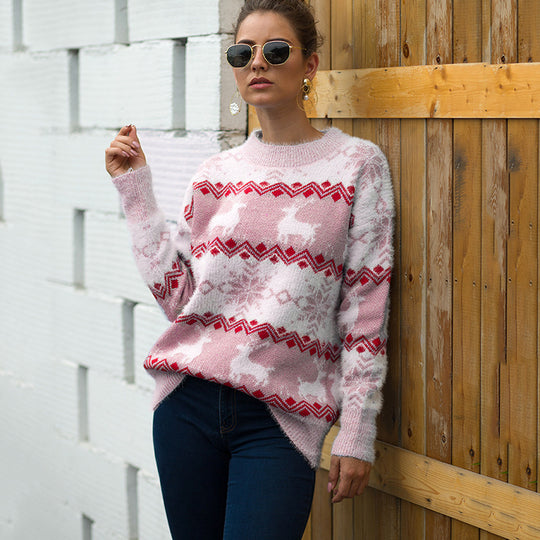 Damen Gemusterter Strickpullover mit weichem Fellgefühl EB