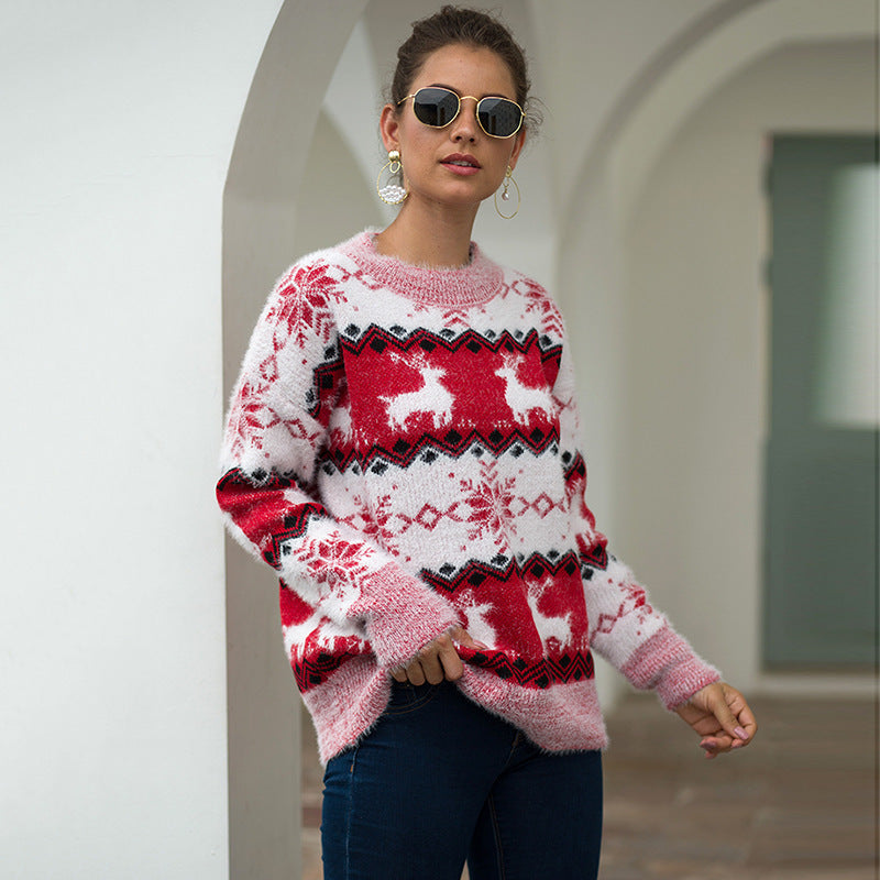 Damen Gemusterter Strickpullover mit weichem Fellgefühl EB