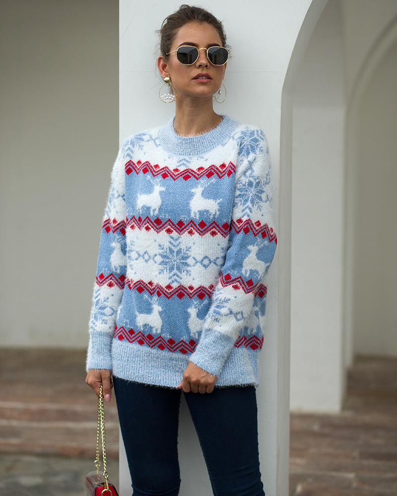Damen Gemusterter Strickpullover mit weichem Fellgefühl EB