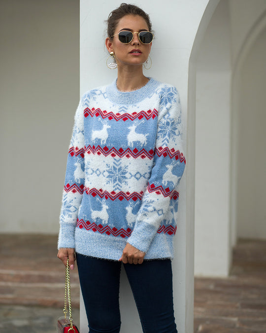 Damen Gemusterter Strickpullover mit weichem Fellgefühl EB