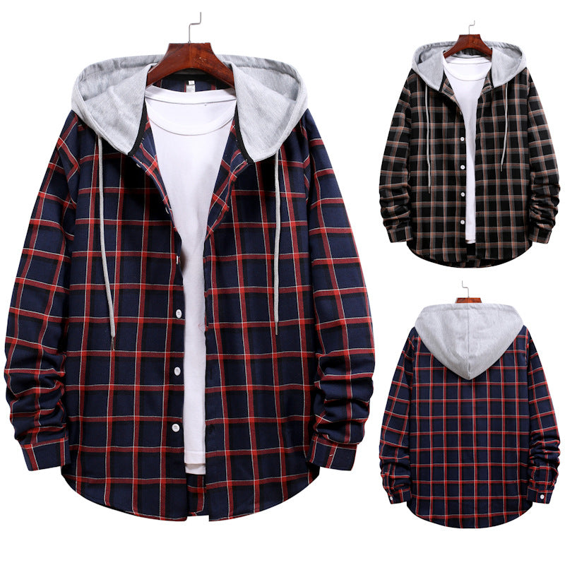 Herren Übergangsbluse mit Kapuze im karierten Look EB