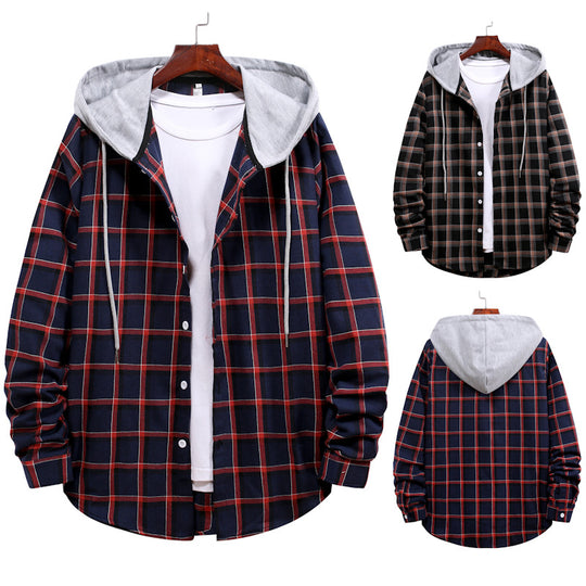 Herren Übergangsbluse mit Kapuze im karierten Look EB