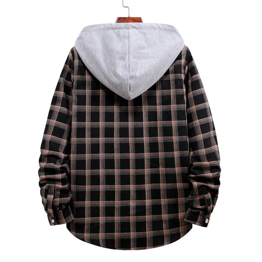 Herren Übergangsbluse mit Kapuze im karierten Look EB
