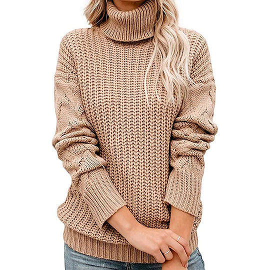 Damen Strickpullover mit hohem Kragen und strukturiertem Design EB