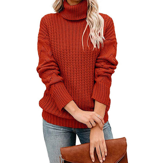 Damen Strickpullover mit hohem Kragen und strukturiertem Design EB