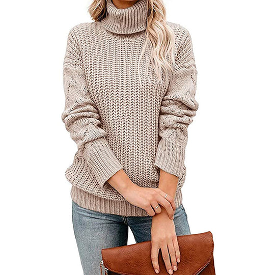 Damen Strickpullover mit hohem Kragen und strukturiertem Design EB