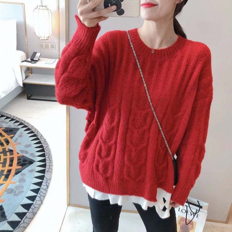Damen Grobstrickpullover mit Zopfstrickmuster und lässigem Schnitt EB