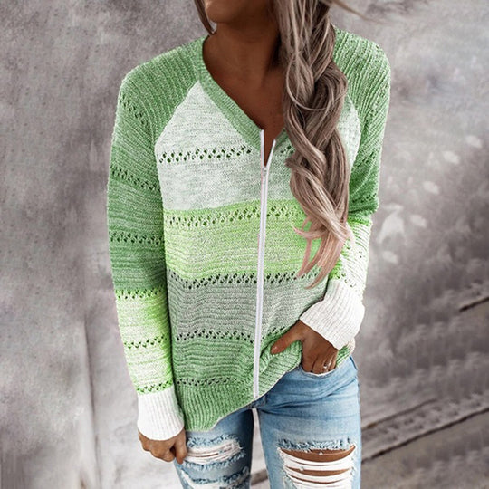 Damen Strickjacke mit Reißverschluss und lochmuster EB