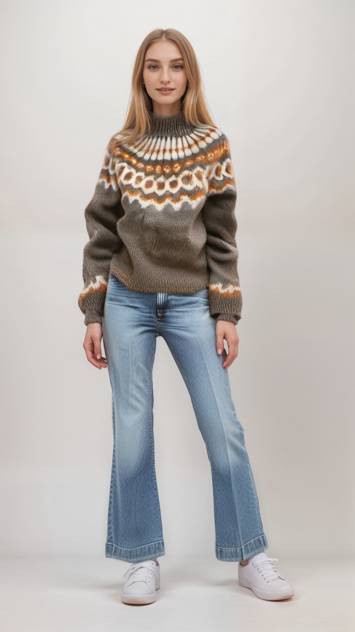 EB | Nordische Strickjacke mit Muster Acryl Warm, Zeitlos