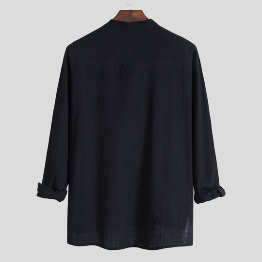 Herren Langarmhemd mit innovativem Henley-Ausschnitt und praktischer Brusttasche EB