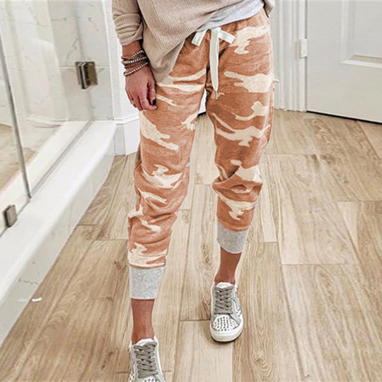 Damen nan lässige Camouflage Jogginghose mit Kordelzug und gerippten Bündchen EB