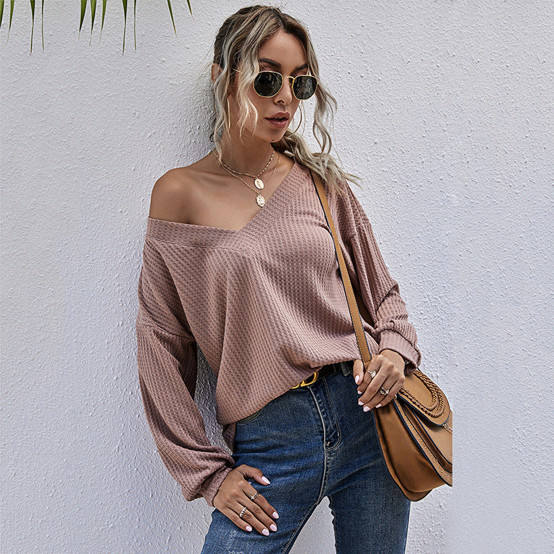 Damen lässiger V-Ausschnitt Pullover mit oversized Schnitt EB
