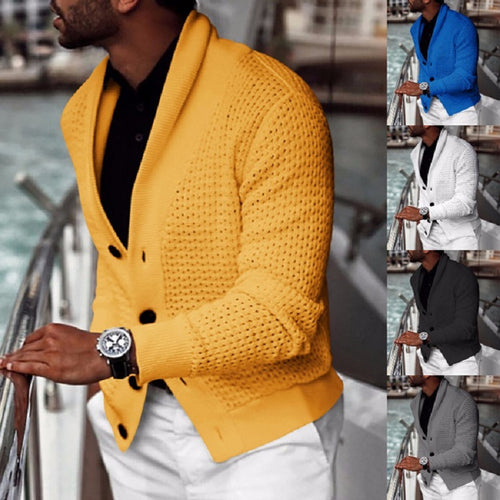 Herren lässiger Strickcardigan mit innovativem Lochmuster und modernem Schnitt EB