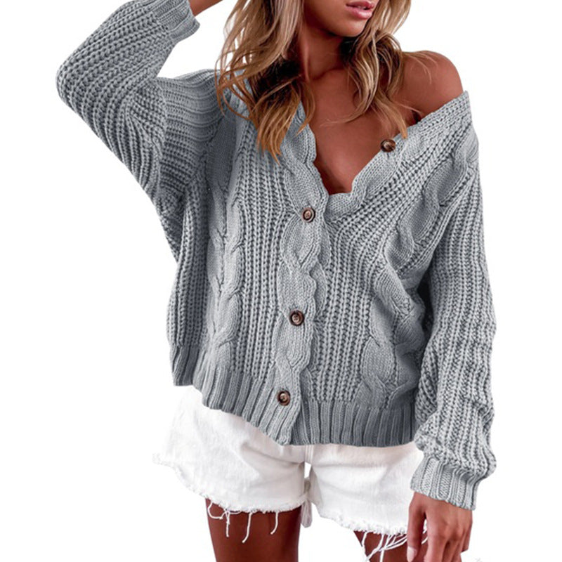 Damen lässige Strickjacke mit weitem Schnitt und Knopfdetails EB
