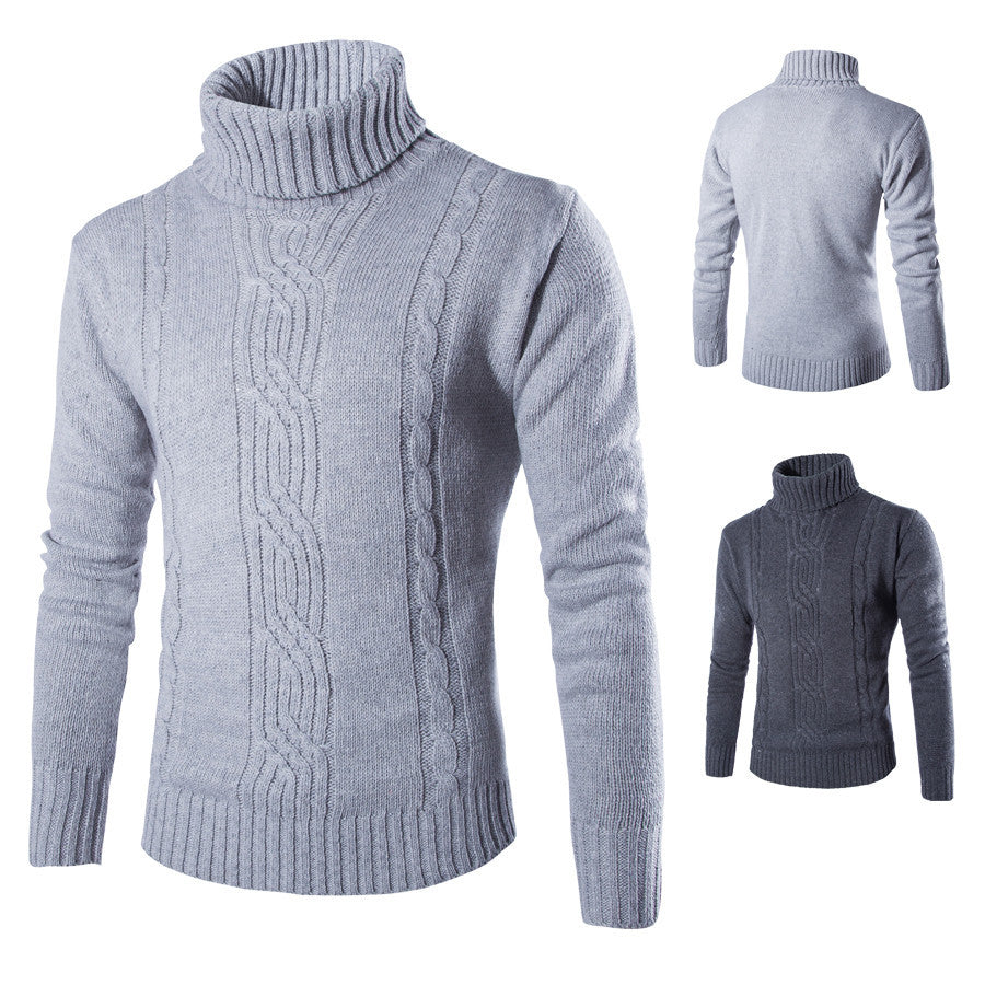 Herren modischer Strickpullover mit hochgeschlossenem Kragen und raffinierter Zopfmusterstruktur EB